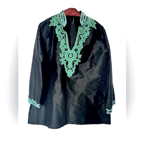 Barbara‎ Gerwit Black Taffeta Beaded Tunic Top Size M - Picture 1 of 6